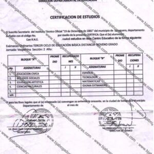 Certificado de Notas de Educacion Media o Secundaria Honduras
