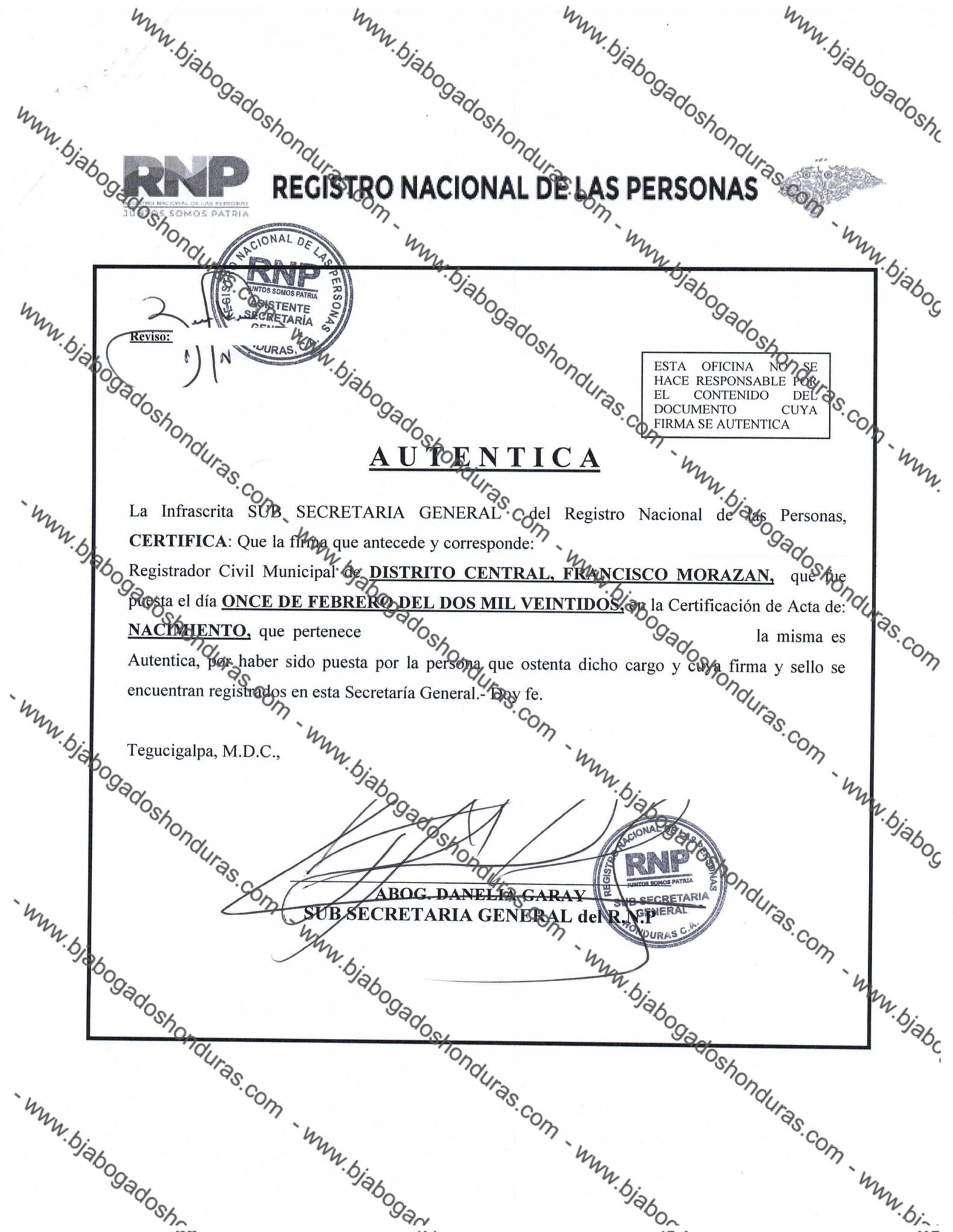 Certificado De Acta De Nacimiento O Partida De Nacimiento Servicio De Apostilla Honduras 3865