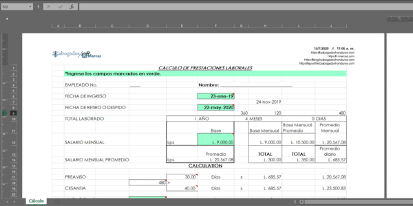 Plantilla de Excel Descargable Calculo Prestaciones